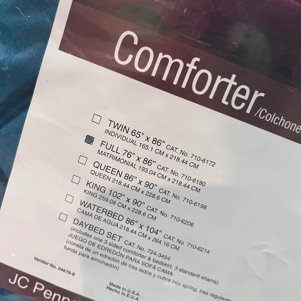 Vtg JCPenney Sheridan Ceylon‎ Teal Blue Satin Full Comforter Bedskirt Sham Set